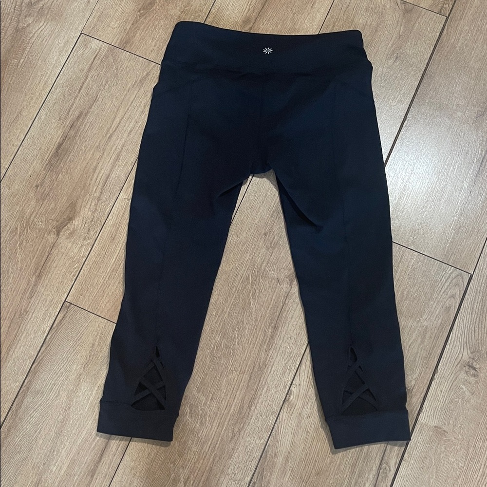 Athleta Black Cropped Leggings with Cutout Detail